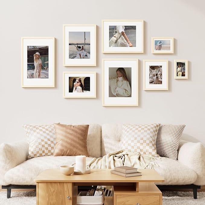 Vittanly 11x17 Picture Frame Set of 2, Solid Wood Frame for Wall Art Photo and Prints, Display Photo 8x12 with Mat or 11x17 without Mat, White
