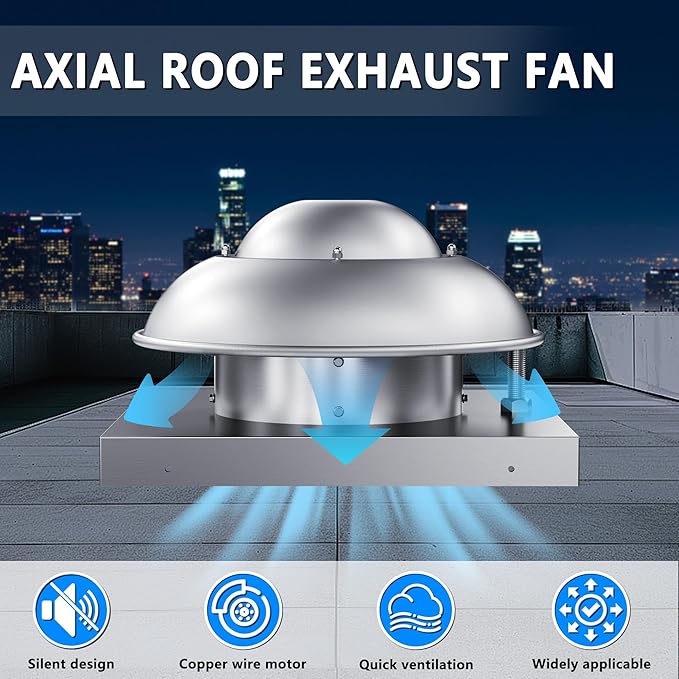 Roof Mounted Exhaust Fan Direct Drive Axial Downblast Exhaust Fan -19" Fan Base, 1/30 HP 500 CFM 115 Volt Single Phase Motor