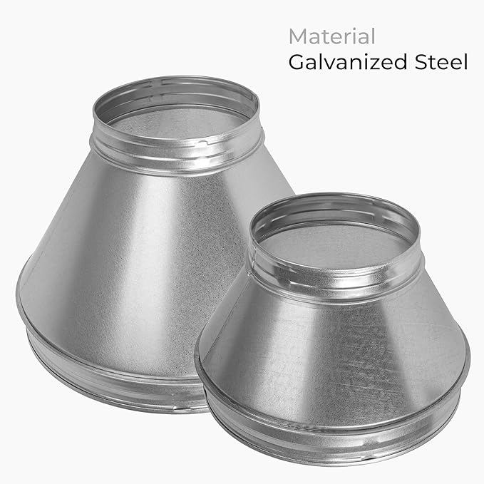 12"" to 6"" Inch Round Duct Reducer - Galvanized Steel Pipe Increaser - Coupling for Round Duct Ventilation Systems - Heating & Cooling, HVAC, Gray