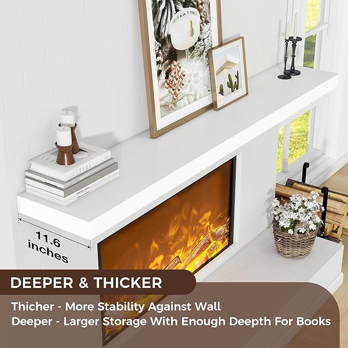 Floating Shelves for Wall 72"W x 11.6"D x 2"H, Long Engineered Wood Wall Shelves with Invisible Brackets for Living Room Bedroom Bathroom Office Kitchen Decor and Storage, White Finish, Set of 1