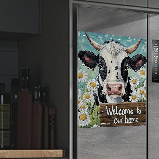 Dishwasher Magnet Cover,Black White Cow Dishwasher Cover Magnetic Daisies Home Appliances Refrigerator Decorative 23" x 26"