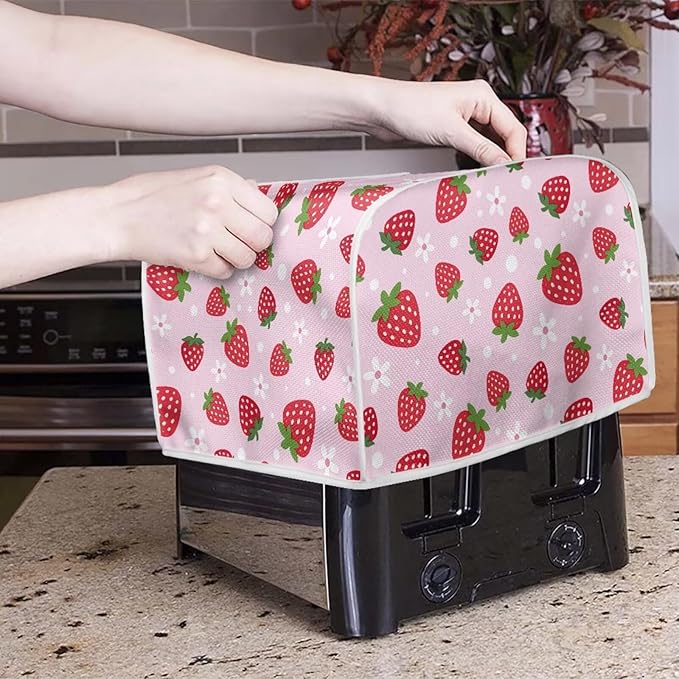 Strawberry Print 2 Slice Toaster Covers Dust Protection Bread Maker Covers Toaster Oven Cloth Cover Kitchen Accessories Washable Appliance Cover with Handle