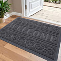 OLANLY Welcome Door Mat Indoor Outdoor Entrance, Heavy Duty Sturdy Front Door Mat, Waterproof All-Weather Doormat, Stain Resistant, Low Profile, Easy Clean Patio Entryway Mat, 36 x 24, Medium Grey