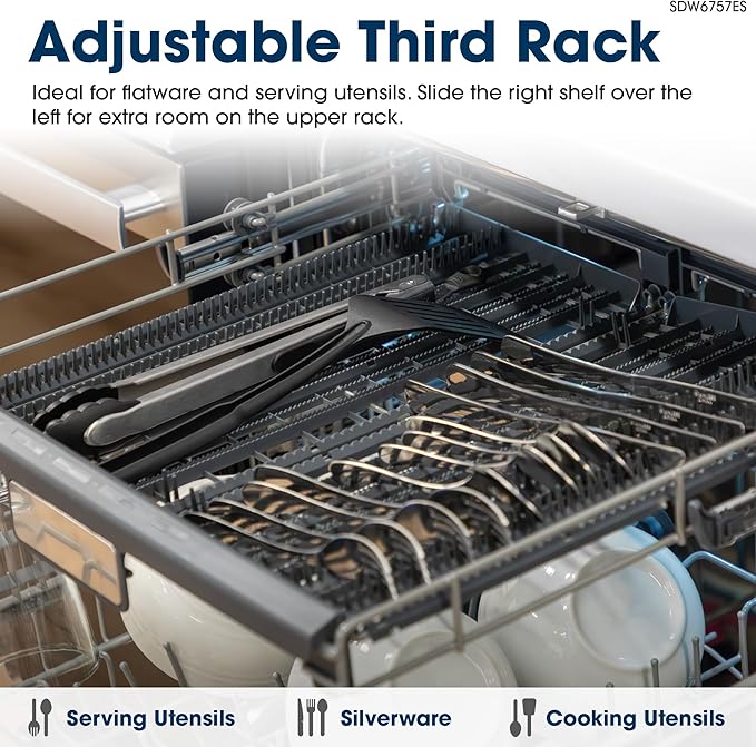 SHARP SDW6757ES Slide-In Dishwasher, Stainless Steel Finish, 24" Wide, Soil Sensors, Premium White LED Interior Lighting, Smooth Glide Rails, Heated Dry Option, Responsive Wash Cycles, Power Wash Zone