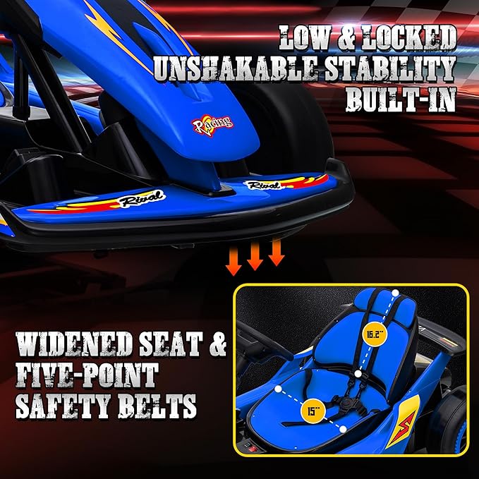 24V Electric Go Kart for Kids, Drift Kart with 400W Motors, EVA Tires, Max Speed 8.1 MPH, Music, Wireless, Electric Drifting Cart Outdoor Ride on Toy for Kids Ages 6+ (Blue)