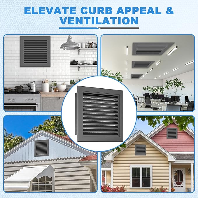 6"x6" Shed Vent with Screen – Compact Aluminum Gable Vents for Small Sheds, Gables, and Attics – Louvered Wall Vents Design with 4"x4" Vent Opening Gray