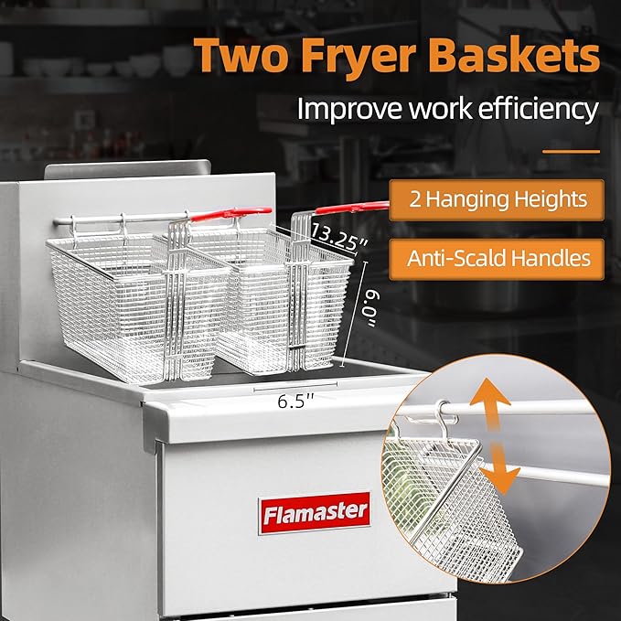 Commercial Gas Floor Fryer with 2 Baskets, 90000 BTU Propane Gas Fryer - Only Commercial Use, Precision Temp Control, Stainless Steel Deep Fryer for Restaurants, Fast Food, Food Trucks