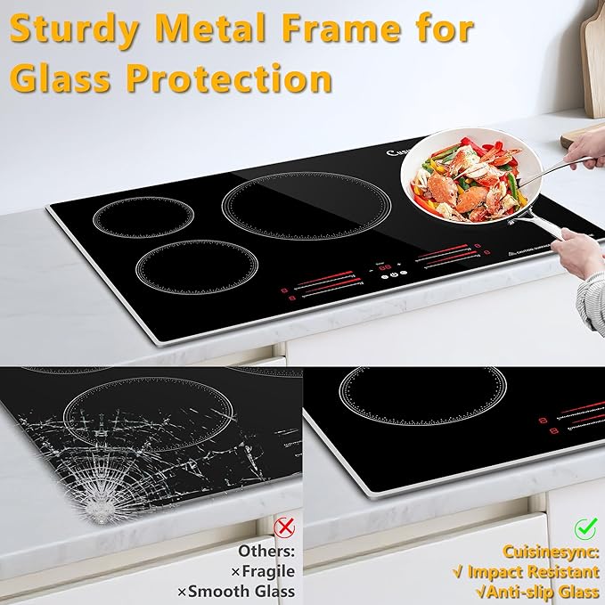 30 Inch Built-In Induction Cooktop, 4 Burner Electric Stove Top, 7100W 240V Hardwired, Touch Control with Power Boost, 9 Levels, Timer, Child Lock & Residual Heat Indicator