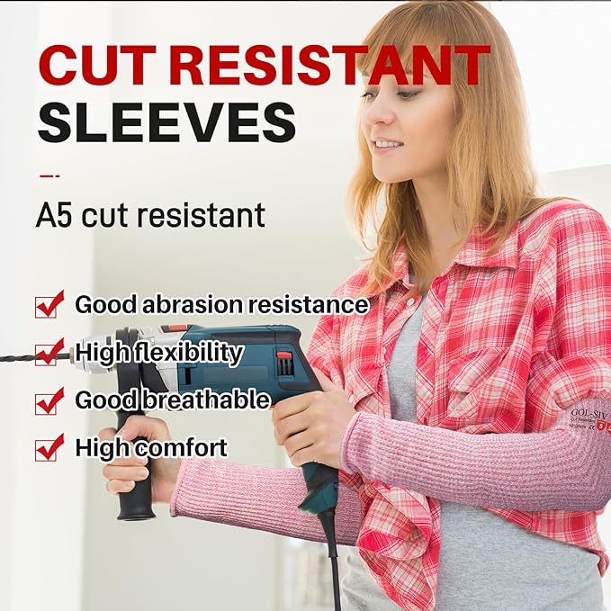 Arm Protectors For Thin Skin And Bruising, Cut Resistant Sleeves For Men Women, A5 Level Farmer Sleeve For Gardening (Grey & Pink, 2pairs, 11.8 In)