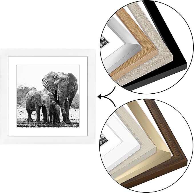 Americanflat 11x11 Picture Frame with Shatter-Resistant Glass - Use as 8x8 Frame with Mat or Display 11x11 Photo Without Mat - Signature Collection - Square Frames for Wall Display - White