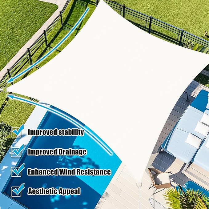 Amagenix Sun Shade Sail 15X16 Curved Edge Outdoor Shade Canopy White Breathable 95% UV Block Shade Cloth for Patio Garden Backyard (We Make Custom Size)