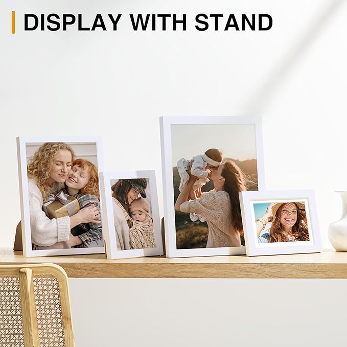 Vittanly Picture Frames Set of 16, Gallery Wall Frame Set with 2Pcs 11x14, 2Pcs 8x10, 6Pcs 5x7 and 6Pcs 4x6 Photo Frames, Picture Frames Collage Wall Decor for Wall or Tabletop Display, White