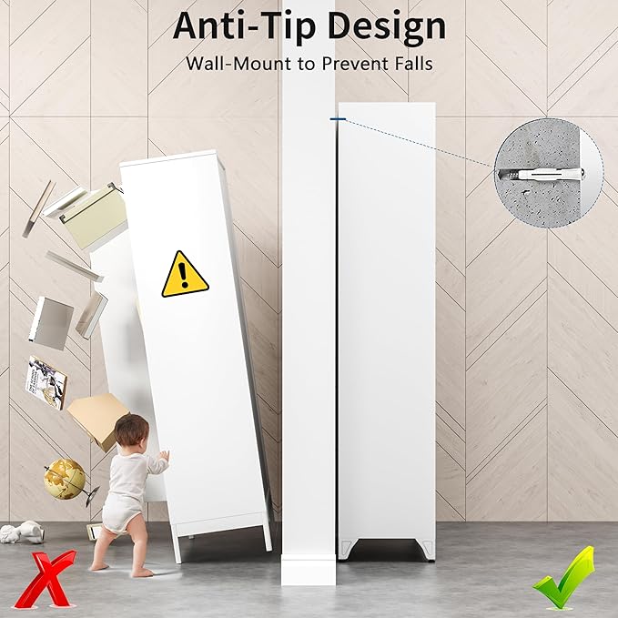 75" Tall Metal Kitchen Storage Cabinet,White Kitchen Pantry Storage Cabinet with Doors and 4 Adjustable Shelves,Utility Cabinet for Living Room,Garage,Dining Room and Office,Assemble Required