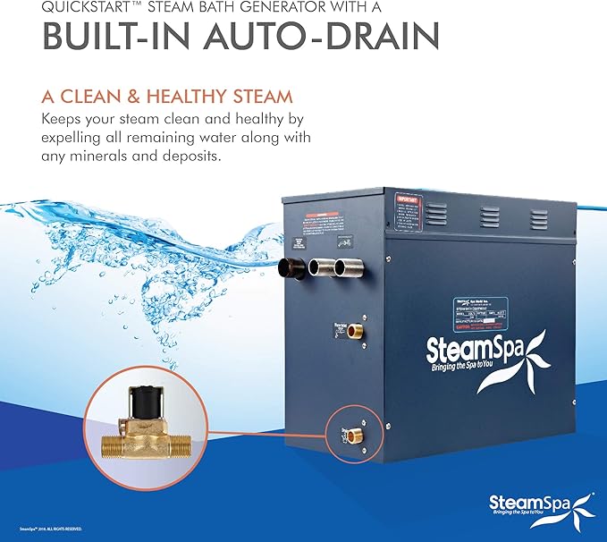 SteamSpa 12kW Steam Sauna Generator Premium Bundle 240V Steam Generator with Touch Pad Control, Steamheads, Pressure Relief Valve, Built-in Auto Drain and Plumber Quick Install Kit SS-PRT1200CH-A