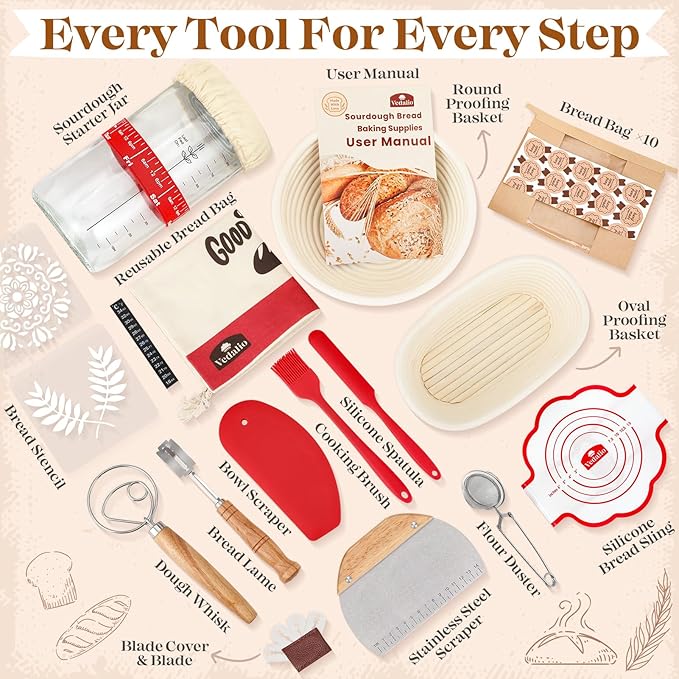 Sourdough Starter Kit, Sourdough Bread Baking Supplies, Sourdough Kit Home and Kitchen, Sourdough Starter Jar, Sourdough Jar, Bread Proofing Basket, Sourdough Bread Basket, Sour Dough Kit Tools
