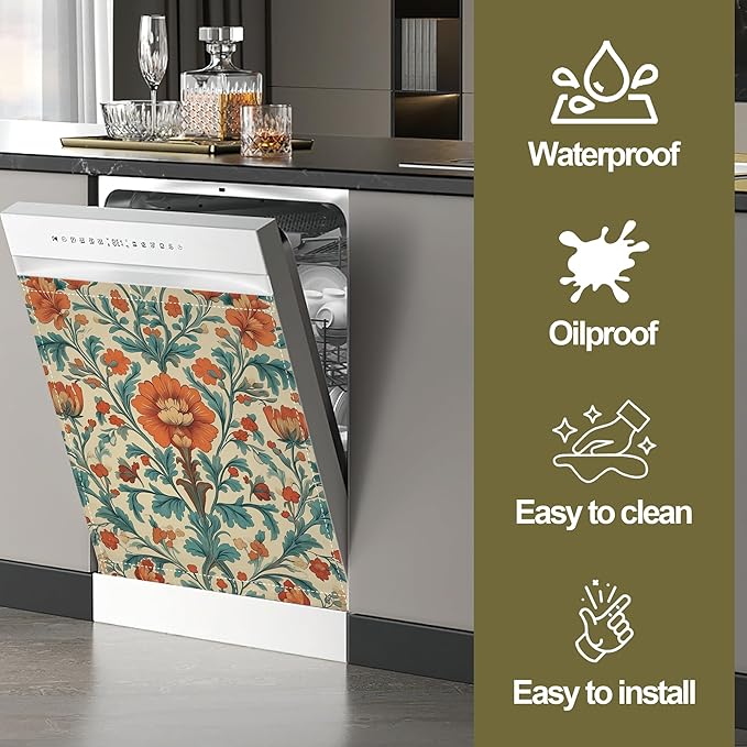 Magnetic Dishwasher Cover,Boho Ethnic Flower Reusable Dishwasher Magnetic Cover Decorative Door Covers Panel for Home Kitcen 23" x 26"
