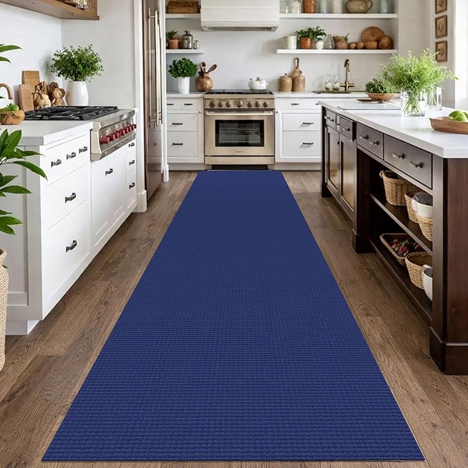 IOHOUZE Washable Exrea Long Hallway Runner Rug 3x14 Non Slip Rubber Backed Kitchen Runner Entryway Runner Indoor, Woven Rugs Floor Carpet for Kitchen Hall Entryway, Royal Blue/Navy