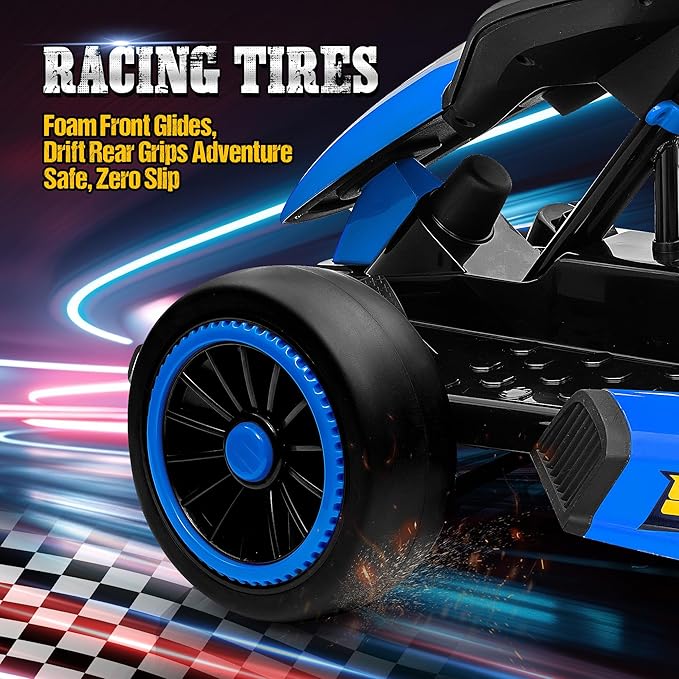 24V Electric Go Kart for Kids, Drift Kart with 400W Motors, EVA Tires, Max Speed 8.1 MPH, Music, Wireless, Electric Drifting Cart Outdoor Ride on Toy for Kids Ages 6+ (Blue)