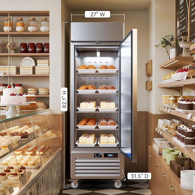 VEECOOL Commercial Refrigerators Upright WiFi Enabled, 27" One Section Solid Door Reach in Refrigerator with Right-Hinged Door, 23 cu.ft. Capacity, Stainless Steel, Fan Cooling, ETL&ETL Sanitation