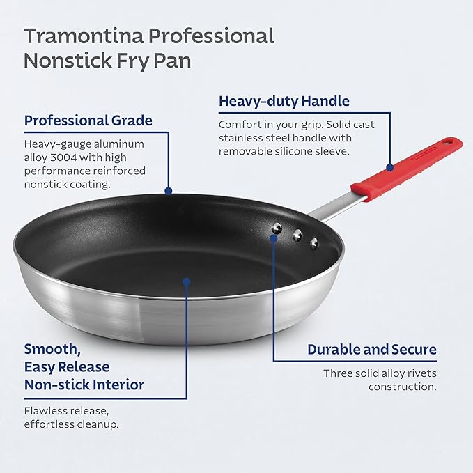 Tramontina Professional 14-Inch Non Stick Extra Large Frying Pan, Heavy-Gauge Aluminum Skillet with Reinforced Nonstick Coating, Red Handle, Dishwasher and Oven Safe