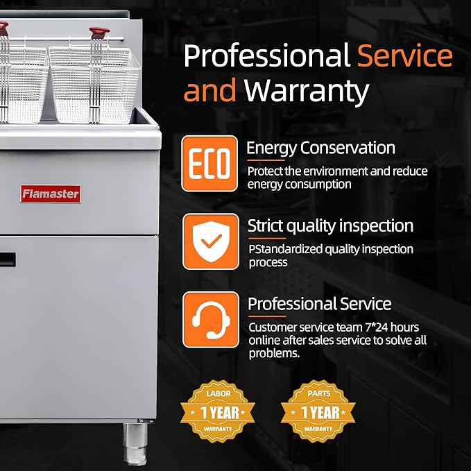 Commercial Gas Floor Fryer with 2 Baskets, 120000 BTU Natural Gas Fryer-Only Commercial Use, 4 Heating Tubes, 55 lb Oil Capacity Deep Fryer for Restaurants, Fast Food, Food Trucks
