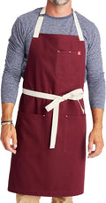 hedley & bennett Essential Apron - Lightweight Cotton Canvas Kitchen Apron with Pockets & Towel Loop - Professional Chef Workwear for Baking & Cooking - House Red