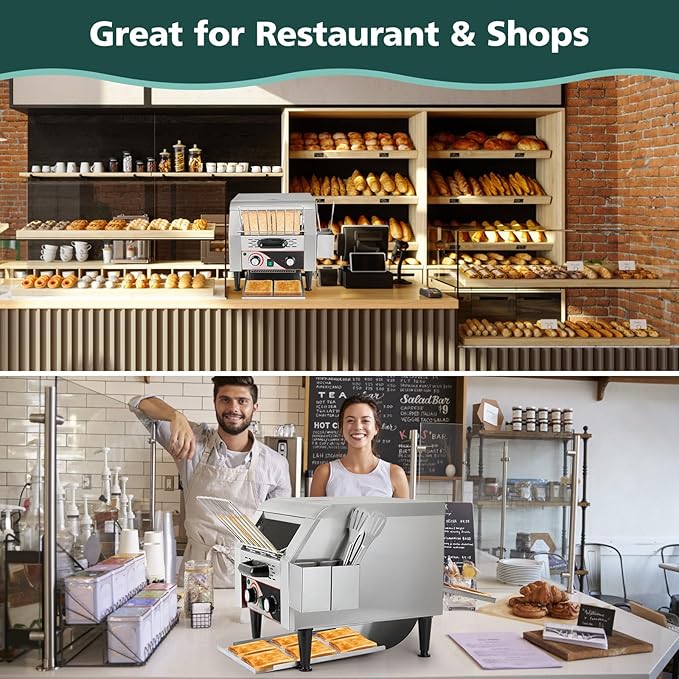 Commercial Toaster - 300 Slices/Hour Electric Conveyor Toaster 1900W Commercial Stainless Steel Toasters for Restaurant Buffets Bagel Beard Heavy Duty with Handle