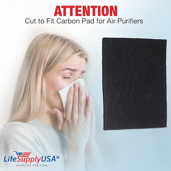 Cut to Fit Activated Carbon Filter Sheet 16x48" - Universal Air Purifier Charcoal Filter Roll for HVAC, AC, Window, Range Hood by LifeSupplyUSA