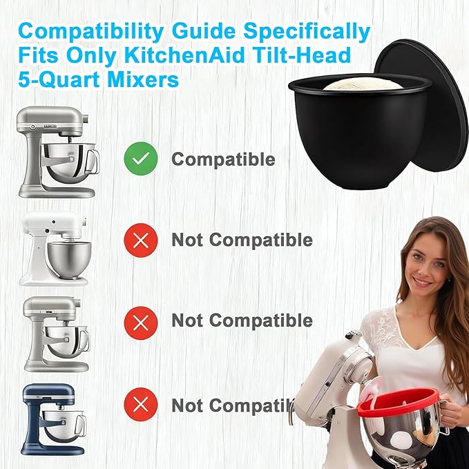 Silicone Bowl Insert Compatible with 5 Qt KitchenAid Tilt-Head Mixer, Food-Grade Non-Slip Bowl Liner, Dishwasher Safe & Easy to Clean Replacement Accessory (3Pcs)