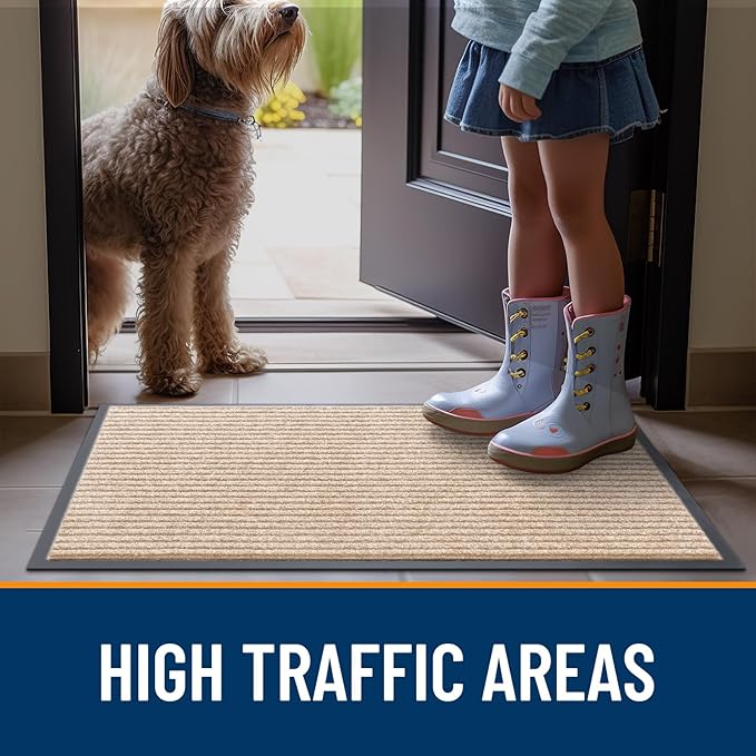 OLANLY Front Door Mat Indoor Outdoor Entrance, Waterproof Heavy Duty Doormat, Fade Resistant, Low Profile, Easy Clean Patio Porch Welcome Floor Mats for Entry, 35x23, Beige