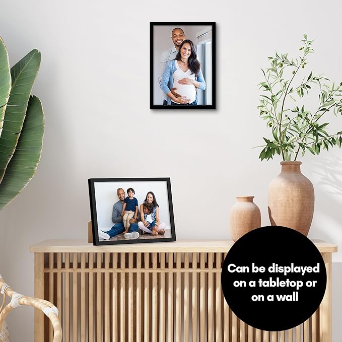 Americanflat 8x11 Picture Frame with Shatter-Resistant Glass - Streamline Collection - Thin Border Photo Frame for Tabletop and Wall Display - Hanging Hardware and Easel Stand Included - Black