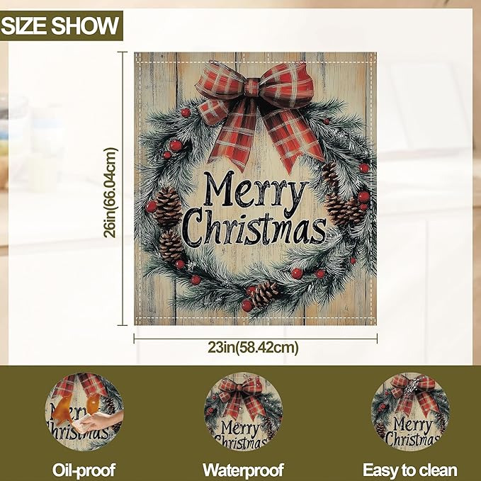 Merry Christmas Dishwasher Magnet Cover,Rustic Wooden Kitchen Decor Waterproof Refrigerator Magnet Appliance Cover Protector,23Wx26H Inches
