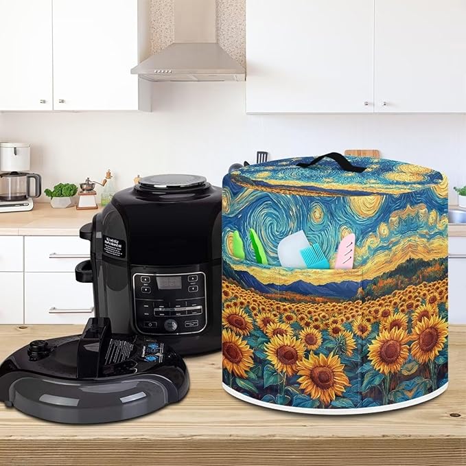 Pressure Cooker Cover for Women, Dust-proof Cover for Rice Cooker Air Fryer Kitchen Appliance Covers with Top Handle and Pocket Sunflower Print Home Kitchen Decor Gifts for Friends