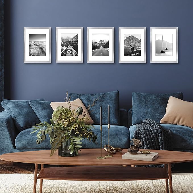 Americanflat 12x16 Picture Frame with Polished Plexiglass - Set of 5 - Use as 8.5x11 Frame with Mat or Display 12x16 Photo Without Mat - Galleria Collection - Picture Frames for Wall Display - Silver