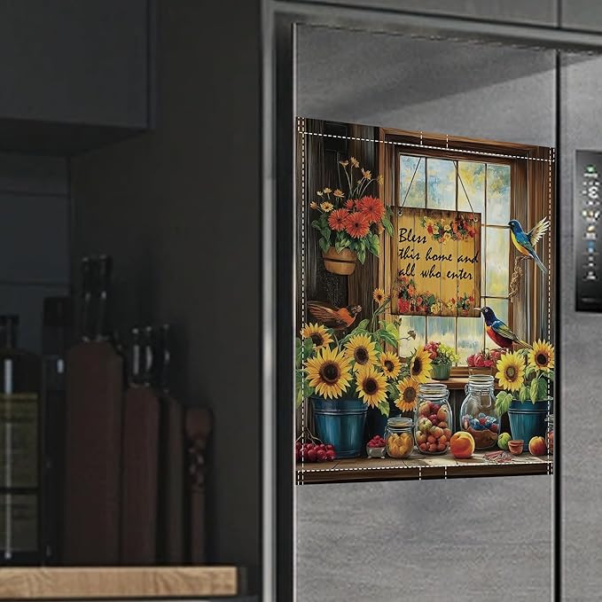 Dishwasher Magnet Cover,Sunflower Birds Dishwasher Cover Magnetic Fruits Home Appliances Refrigerator Decorative 23" x 26"