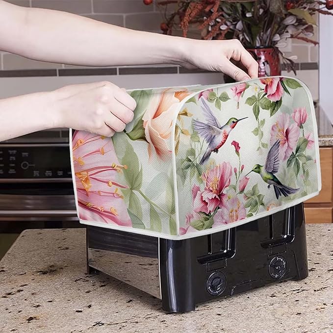 Hummingbird Flower Print Toaster 2 Slice Cover Appliance Dust-proof Cover Fingerprint Protection for Kitchen Small Appliance