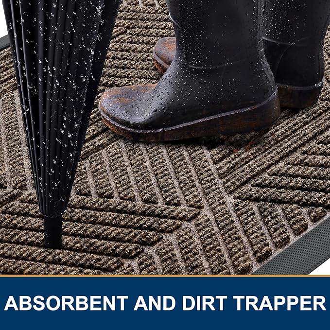 Smiry Front Door Mat Outside Entrance, Heavy Duty Sturdy Natural Rubber Doormat, Trap Dirt and Moisture, Easy Clean Low Profile Mats for Indoor Outdoor Entry, Irregular Triangle (47x30, Brown)