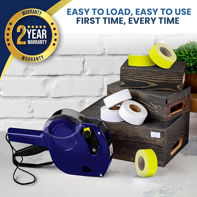 Perco Lite 1 Line Price Gun with Labels Kit - Includes 3 White Rolls, 3 Yellow Rolls, 2 Ink Rollers, 1 Ink roll and Labels Pre-Loaded