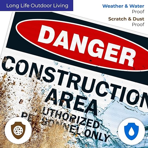 Danger Construction Area Sign, Authorized Personnel Only Sign, 18x24 Inches, 3M EGP Reflective .080 Aluminum, Fade Resistant, Easy Mounting, Indoor/Outdoor Use, Made in USA