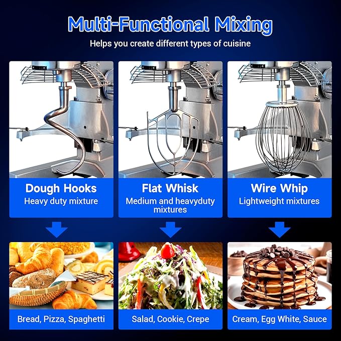 20Qt Commercial Stand Mixer with Timing Function,1100W Commercial Mixer 3-Speed Adjustable,Electric Stand Commercial Dough Mixer with Stainless Steel Bowl for Bakery Pizzeria