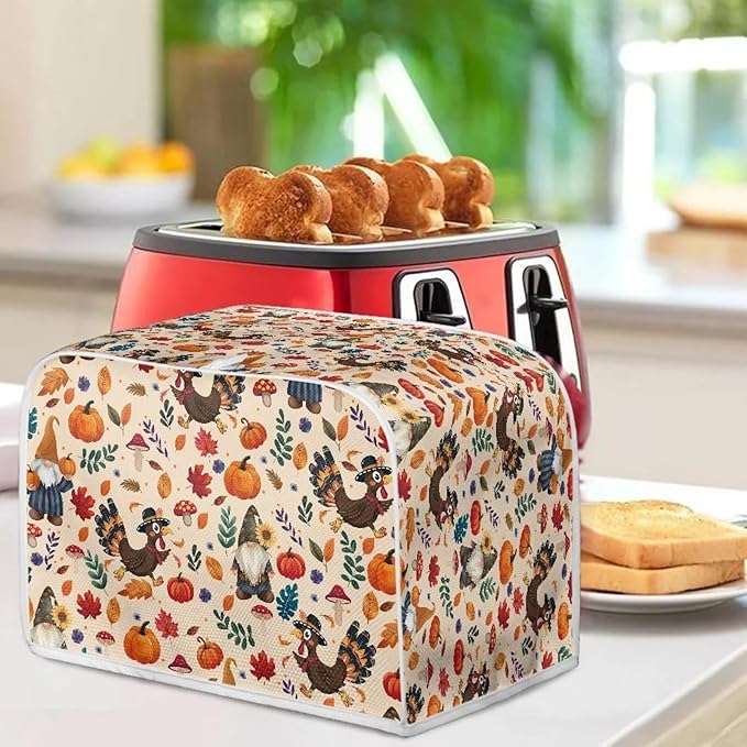 UNICEU Fall Pumpkin Turkey Toaster Covers 4 Slice Bread Maker Dust Cover Kitchen Small Appliance Dust Protector Thankgiving Day Gift