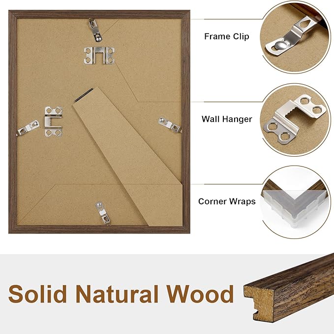 Vittanly 8x10 Picture Frame, Solid Wood Frame with Plexiglass, Includes 5x7 Mat, Wall Hanging or Tabletop for Home Decor, Brown, 1 Pack