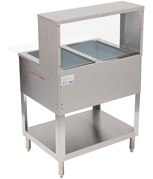 Kratos Commercial Electric Steam Table/Hot Food Table with Overshelf and Sneeze Guard, 2 Wells, Stainless Steel, Stationary, NSF, 120V (28W-191)