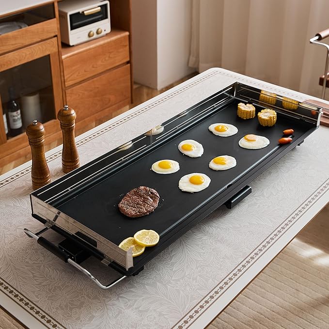 AEWHALE 35" Large Electric Griddle,Extra Wide Teppanyaki Grill with Detachable stainless Steel Baffle for Pancake Barbecue