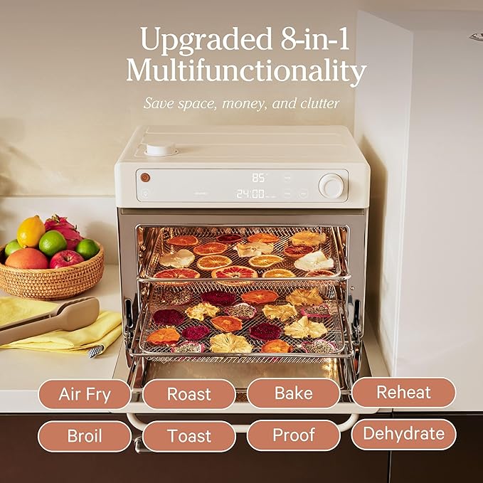 Our Place Wonder Oven Pro | 8-in-1 Digital Air Fryer & Countertop Oven with Basket, Rack, Pan & Tray | 3-Rack, 32 QT Capacity - Air Fry, Toast, Roast, Bake, Reheat, Broil, Proof & Dehydrate | Cream