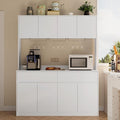 Kitchen Hutch Storage Cabinet, 63" W Large Pantry Cabinets with Microwave Oven Countertop, Freestanding Kitchen Pantry Storage Cabinet with 4 Doors, 2 Drawers and 7 Shelves, White