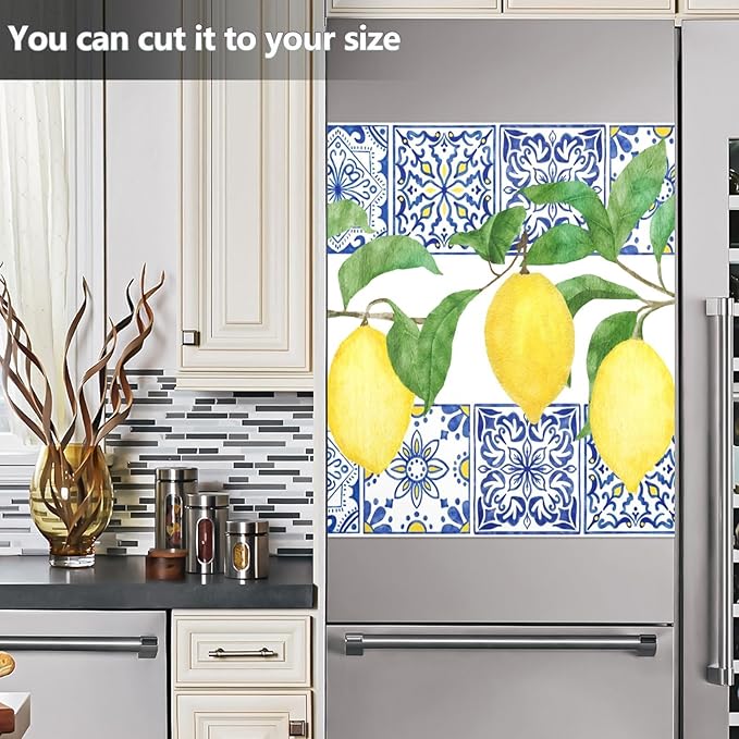 Lemon Blue Tiles Dishwasher Magnet Cover Sticker Magnetic Refrigerator Panel Front Door Fridge Microwave Decal Decorative