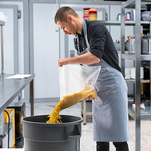 PRO&Family Commercial Round Trash Can, Ingredient Bin, Heavy-Duty Plastic, Anti-Static, Kitchen, Office, Outdoor Use (Gray, 32 Gallon)