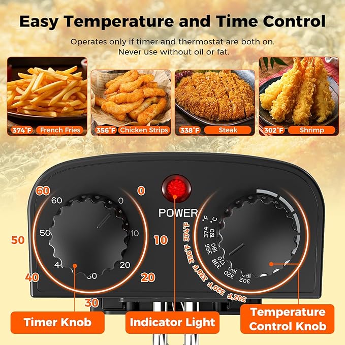 SIMOE Electric Deep Fryer with Basket, 1700W Countertop Oil Fryer with Adjustable Temperature, Lid with Viewing Window, 3 Liter / 12 Cup Oil Capacity, Small Deep Fryer Pot for Home Use, Easy to Clean