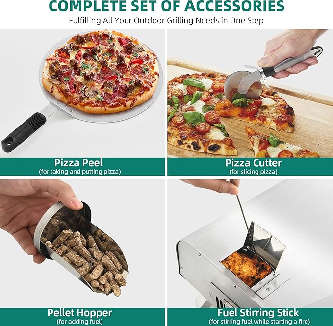 YITAHOME 12" Outdoor Pizza Oven, Wood Fired Pizza Ovens with Pizza Peel & Pizza Cutter, Portable Pizza Maker Christmas Gifts for Outside Backyard Party Usage Stainless Steel Silver